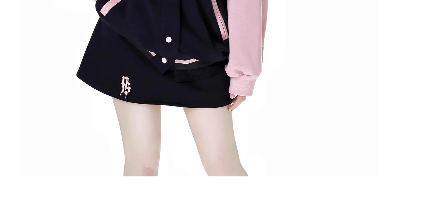 Pink and Black Splicing Color Hooded Baseball Jacket Casual Pant Sets 2025 Spring and Autumn Sweet Cool Girl Students Outfits SS69