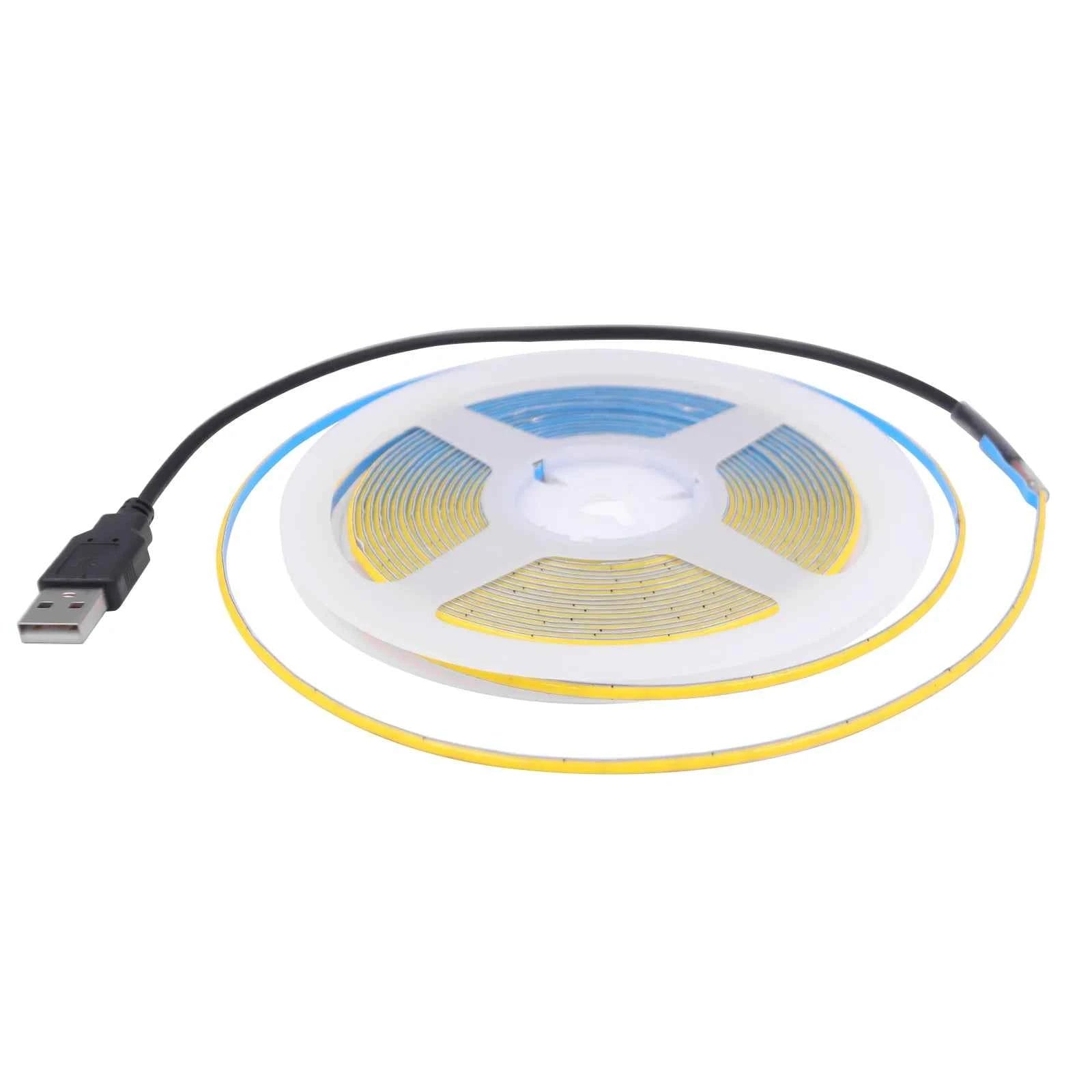 DC 5V USB COB Strip 3MM 5MM 8MM White/Pink/Red/White/Yellow/Yellow/Ice Blue/Green Flexible Ribbon Rope Home Decor TV Backlight