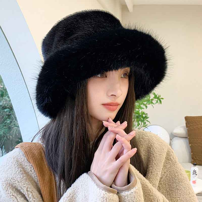 2025 Fluffy Faux Fur Bucket Hats Women Rabbit Fur Warm Thick Plush Winter Hat Lady Fashion Luxury Panama Furry Fisherman Cap Y2k