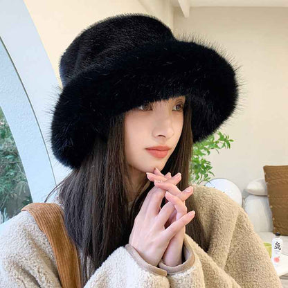 2025 Fluffy Faux Fur Bucket Hats Women Rabbit Fur Warm Thick Plush Winter Hat Lady Fashion Luxury Panama Furry Fisherman Cap Y2k