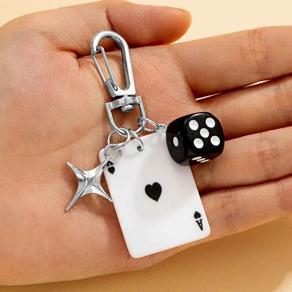 1pc Poker Dice Star Keychain, Retro Cool Style, Suitable for Bag Charm / Key Decoration / Personalized Accessory