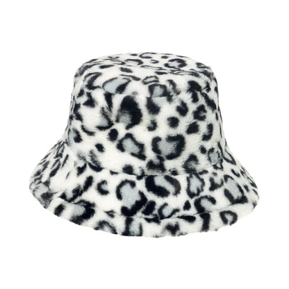 Winter Bucket Hat Women's Fashion Leopard Panama Warm Hats Female Vintage Faux Fur Fisherman Cap Hats For Women Dropshipping