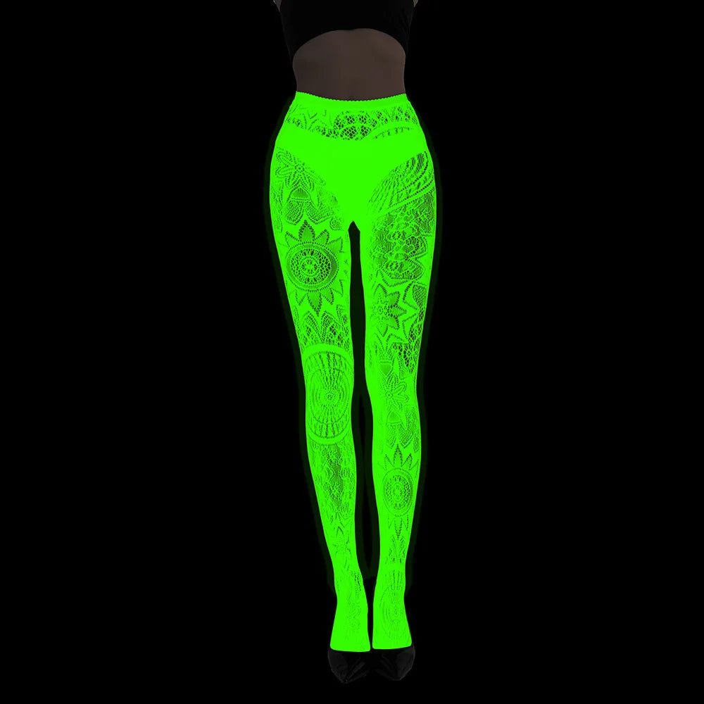 Women Glow in The Dark Fishnet Tight Rose Pattern Fishnet Tights Luminous Fishnet Halloween Party Festive Dress Up SS69