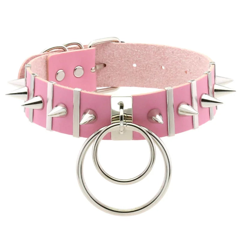 1Pc Harajuku Gothic Spike Rivet Star Necklaces Collares Hip Hop Rock Black Bowknot PU Lace Leather Sexy Y2K Girl Choker Jewelry SS69 10.69 W4710-Pink