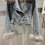 Winter Women Denim Coat Jacket Fox Collar Short  Warm High Street Outerwear Thicken Coat High Quality Luxury Design Party Wear