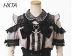 Japanese Liz New Spring Lace Edge Leather Ring High Waist Pleated Skirt Ribbon Bow Short Plaid Skirts Big Bow Lolita Blouses