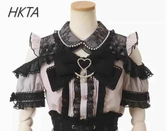 Japanese Liz New Spring Lace Edge Leather Ring High Waist Pleated Skirt Ribbon Bow Short Plaid Skirts Big Bow Lolita Blouses