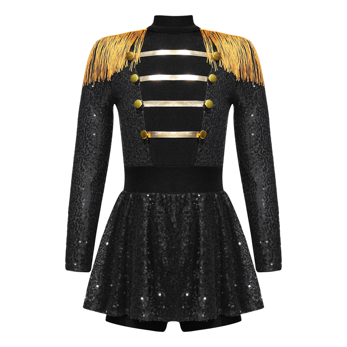 inlzdz Women's Circus Ringmaster Costume Sequin Tassel Leotard Dress