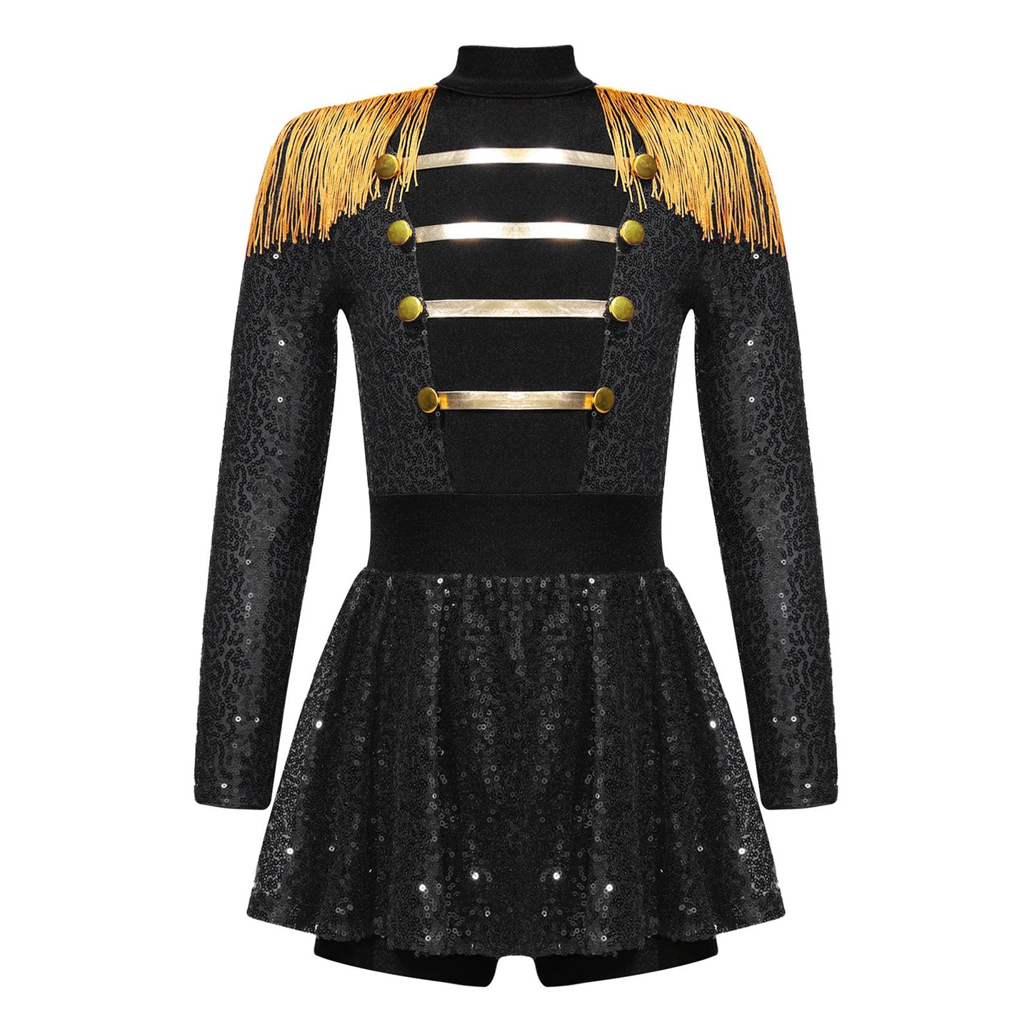 inlzdz Women's Circus Ringmaster Costume Sequin Tassel Leotard Dress