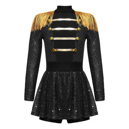 inlzdz Women's Circus Ringmaster Costume Sequin Tassel Leotard Dress