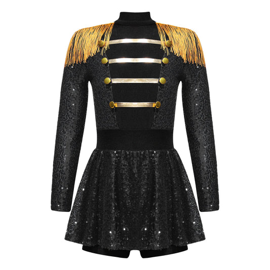 inlzdz Women's Circus Ringmaster Costume Sequin Tassel Leotard Dress