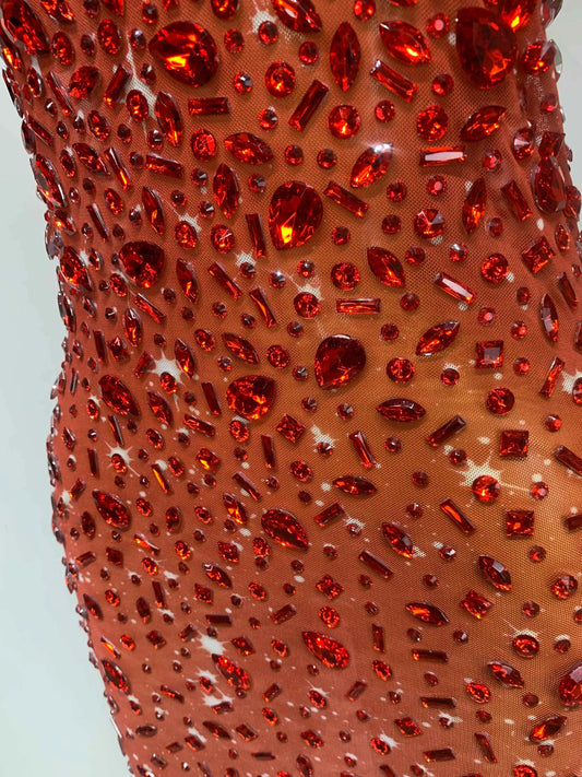 Luxury Rhinestones Sexy Mesh See Through Bodycon Dress Women Birthday Evening Cocktail party Gown Red Carpet Club Stage Outfit