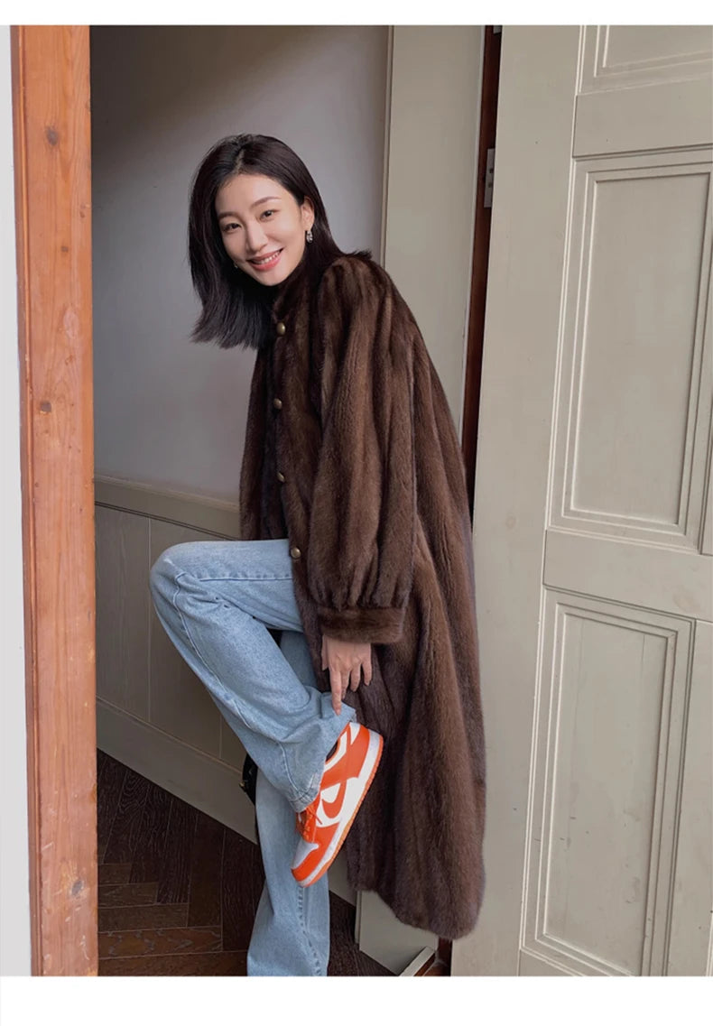 Lautaro Women's Long Faux Mink Fur Coat - Thick Warm Winter Overcoat