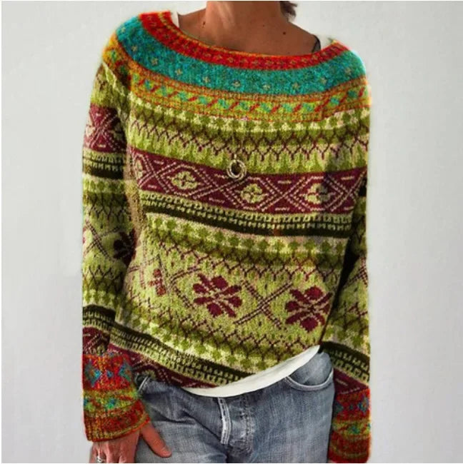 Spring Knitted Women's Sweater O-neck Long Sleeve Casual Loose Sweater Elegant Trendy Print Female Winter Fashion Ladies Clothes