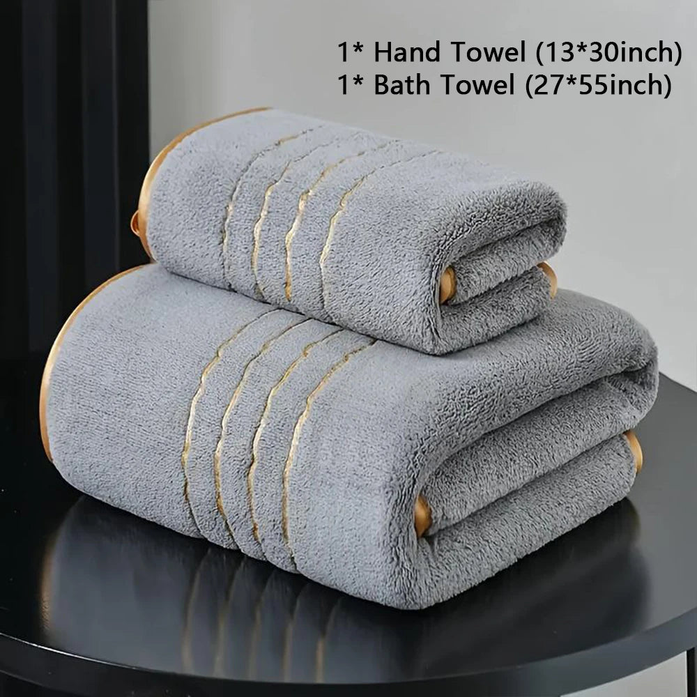 2/3/6/8 Pcs Bath Towel Set White & Gray with Gold Accents, Soft Absorbent Premium Towels for Home, Hotel & Bathroom