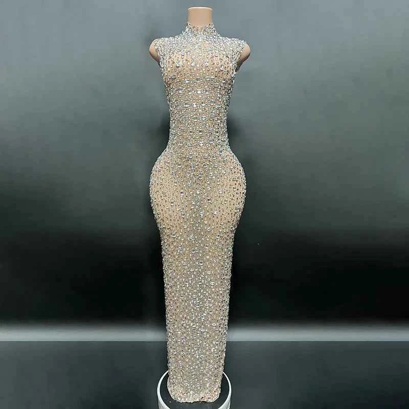 Elegant Luxury Crystal Party Dress Birthday Celebration Dress Bride Diamond Long Prom Dress Mother Formal Grand Party Dress
