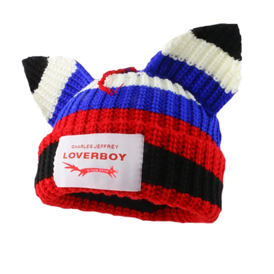 Long fox Ears Knitted Hat Men Women Rabbit Ear Warm Crochet Beanies Kpop Hip Hop Hat Winter Skullies Cap Y2k Christmas Gifty