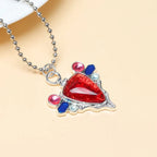 JoJo Bizarre Adventure Necklace Anime Joseph Joestar Necklaces Woman Fashion Red Ruby Stone Heart Necklace Cosplay Collier