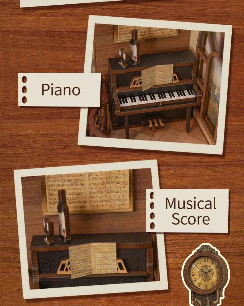CUTEBEE DIY Book Nook Miniature Dollhouse Booknook with Touch Light Dust Cover Bookshelf Insert for Decor Gifts Secret Rhythm