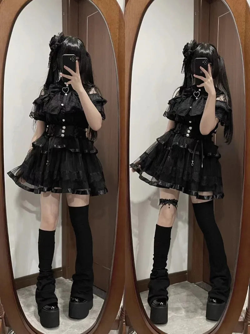 Kimutomo Lolita Style Shirts Women Bow Lace Patchwork Solid Japanese Style Y2k Sweet Blouse Spring Summer Fashion Tops Ladies SS69