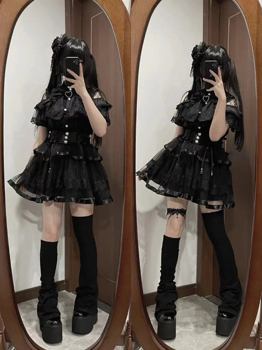 Kimutomo Lolita Style Shirts Women Bow Lace Patchwork Solid Japanese Style Y2k Sweet Blouse Spring Summer Fashion Tops Ladies SS69