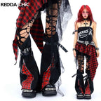 REDDACHiC Black Denim Leg Warmers with Two-Way Zipper and Eyelet Belts