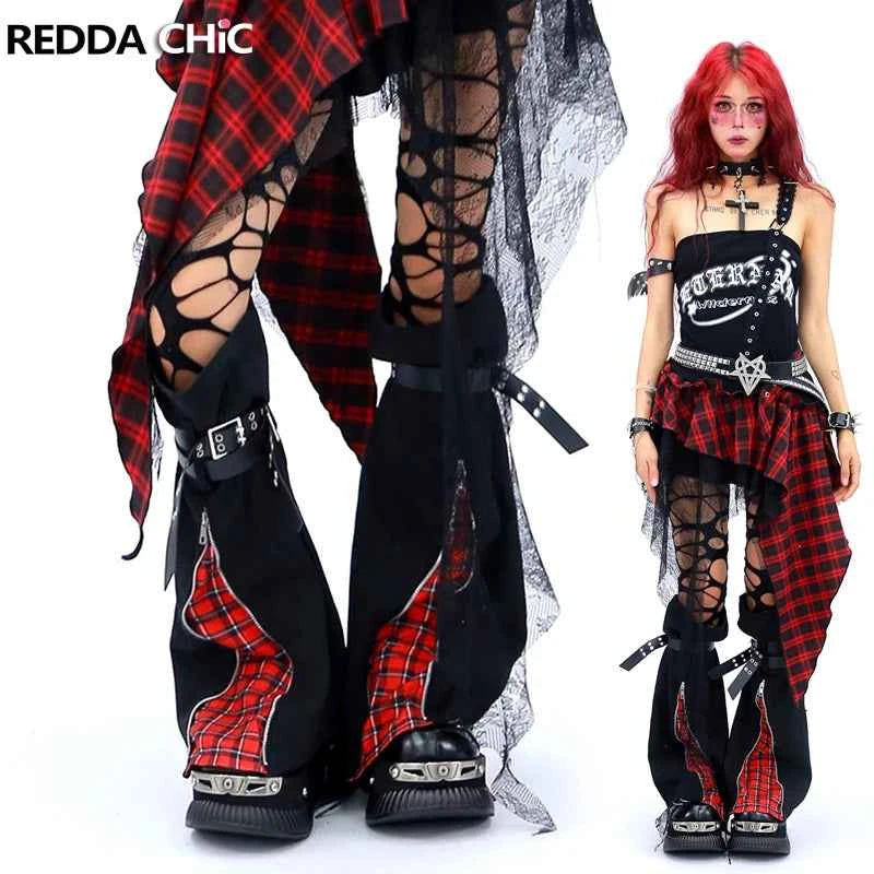 REDDACHiC Black Denim Leg Warmers with Two-Way Zipper and Eyelet Belts