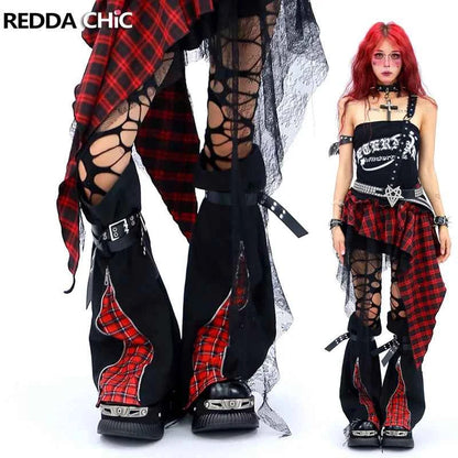 REDDACHiC Black Denim Leg Warmers with Two-Way Zipper and Eyelet Belts