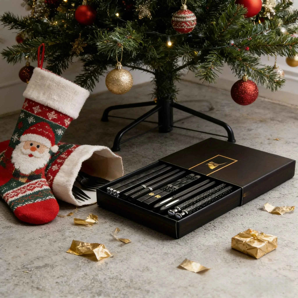5-Pair Set Black Alloy Chopsticks - Durable & Dishwasher Safe, Elegant Dining Utensils for Holiday Family Feasts