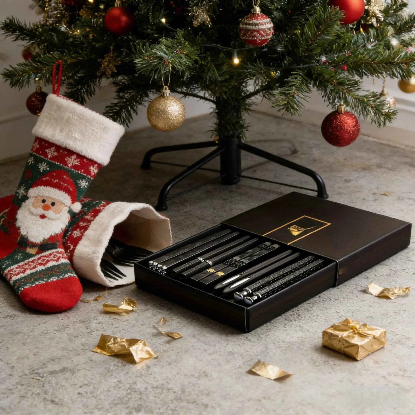 5-Pair Set Black Alloy Chopsticks - Durable & Dishwasher Safe, Elegant Dining Utensils for Holiday Family Feasts
