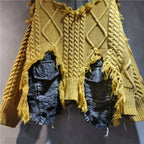 Nancylim Women's Vintage Denim Patchwork Knit Pullover