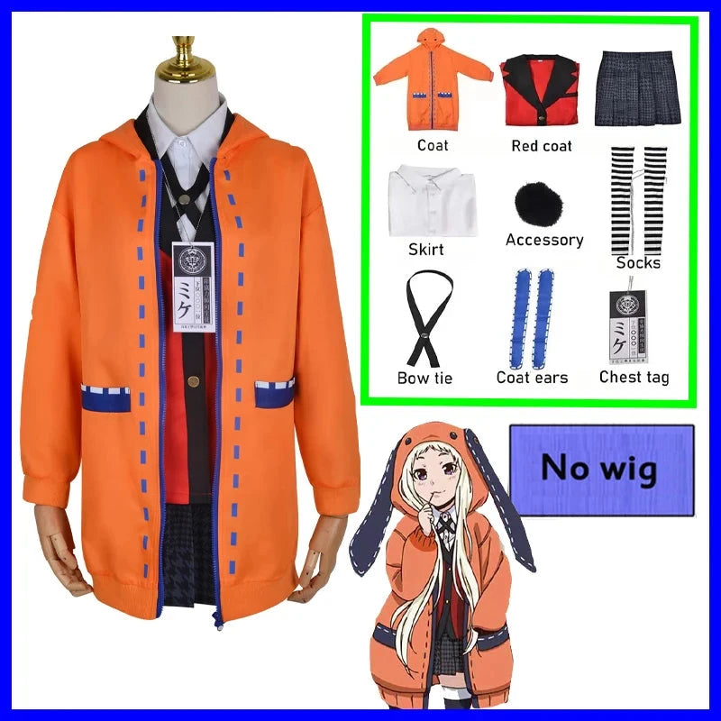 Anime Kakegurui Cosplay Costume Kirari Momobami Uniform Yumeko Sayaka Compulsive Gambler Japanese School Girl Pleated Skirt Suit SS69 84.69 custume 4 / XS（old） / Anime Kakegurui