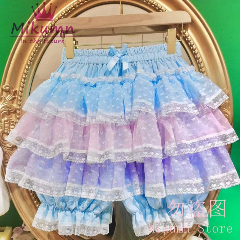 Mikumn Harajuku Sweet Lace Shorts Skirts Y2k Japanese Lolita Kawaii JK Ruffles Bloomers Women Elastic Waist Safety Short Pants SS69 48.69 Blue Pink Purple / Waist 60-100cm