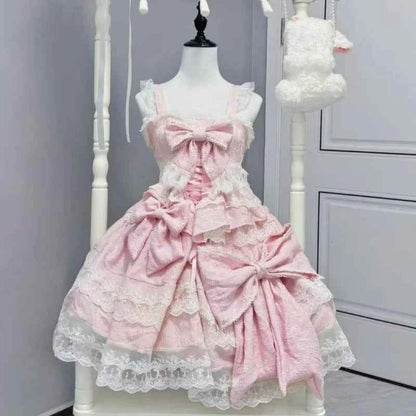 Kawaii Lovely Slim Lolita Dress Women Design Sweet Bow Sleeveless Sling Dresses Elegant Cute Pretty New Clothing