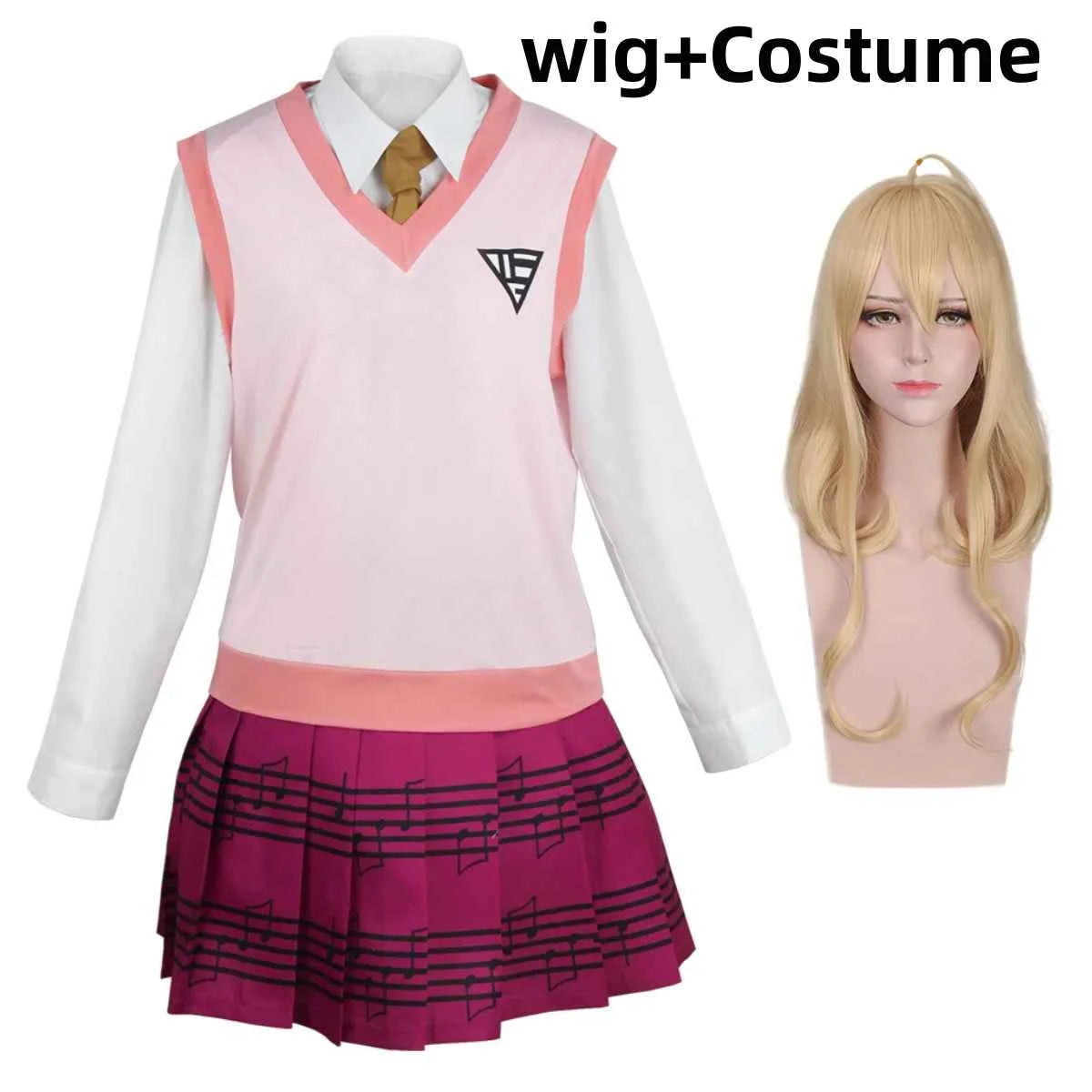 Anime Game Kaede Akamatsu Cosplay Costume Korean Style Pink School Uniform Vest Gingham Wig Woman Sexy Carnival Party Suit