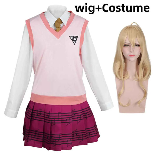 Anime Game Kaede Akamatsu Cosplay Costume Korean Style Pink School Uniform Vest Gingham Wig Woman Sexy Carnival Party Suit