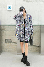 Harajuku Vintage Pearl Beaded Diamonds Leopard Print Women Thin Shirt Jacket Loose Casual Lapel Long Sleeve Female Jacket Coat SS69
