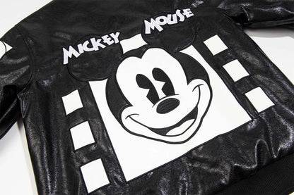 Disney American Cartoon Mickey Embroidery Leather Jacket Men Women Autumn Winter Loose Casual Jacket Fashion Trend Couples Coat SS69