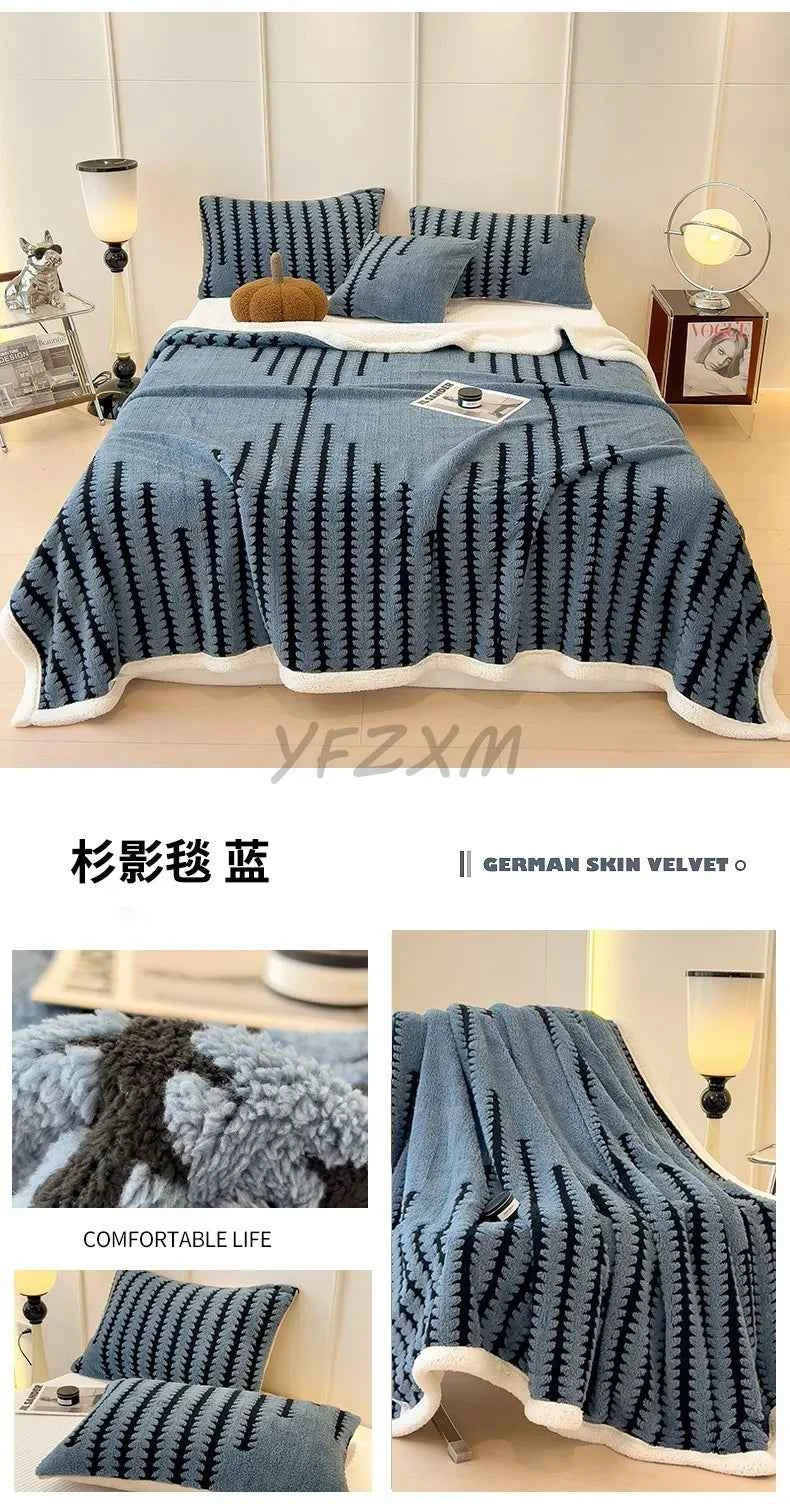 Thicken Warm Flannel Blanket Super Soft Fluffy Queen Blanket Single Double Size Cozy Skin-friendly Multifunctional Nap Blanket