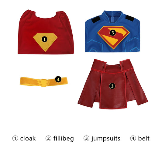 SS69 Supergirl Cosplay Costume Set with Jumpsuit, Cape, and Belt - Elastane