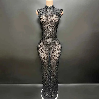 Elegant Luxury Crystal Party Dress Birthday Celebration Dress Bride Diamond Long Prom Dress Mother Formal Grand Party Dress