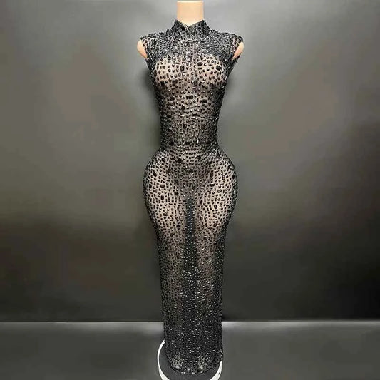 Elegant Luxury Crystal Party Dress Birthday Celebration Dress Bride Diamond Long Prom Dress Mother Formal Grand Party Dress