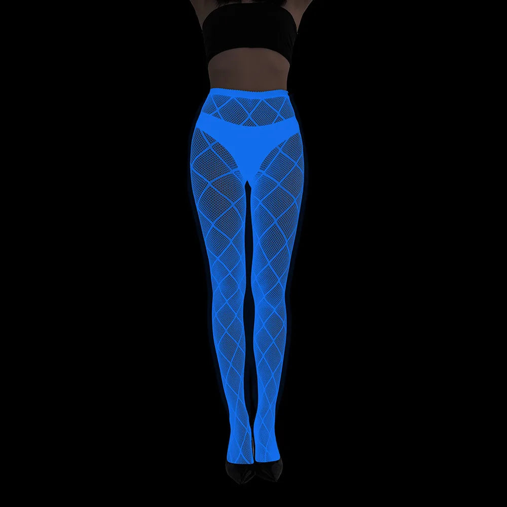 Women Glow in The Dark Fishnet Tight Rose Pattern Fishnet Tights Luminous Fishnet Halloween Party Festive Dress Up SS69