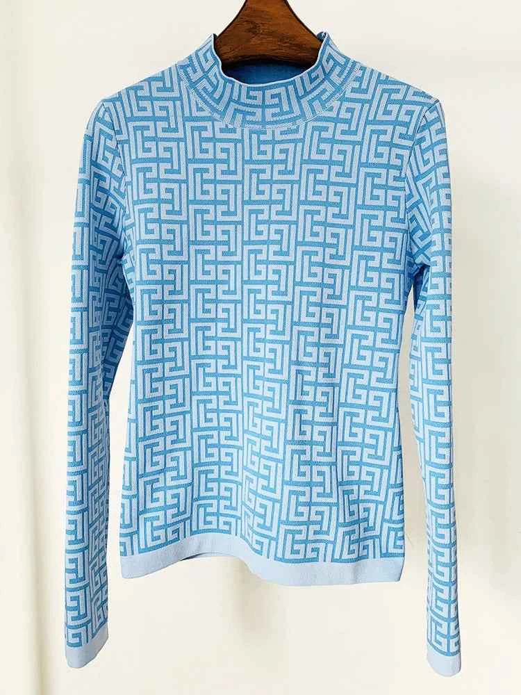 HIGH STREET Newest 2025 Designer Fashion Women's Geometric Monogram Jacquard Knit Pullover Sweater