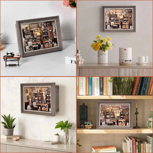 Book Nook Kit Tailor's Shop DIY 3D Wooden Puzzle Dollhouse Photo frame ornament Model Bookend Building Home Decoration