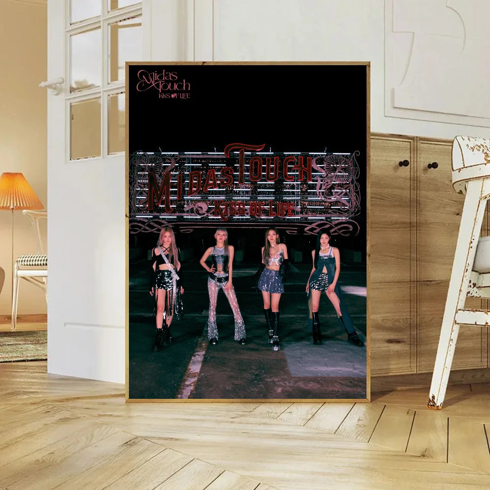 Kpop Girl Group Kiss Of Life Poster Self-adhesive Art Waterproof Paper Sticker Coffee House Bar Room Wall Decor SS69