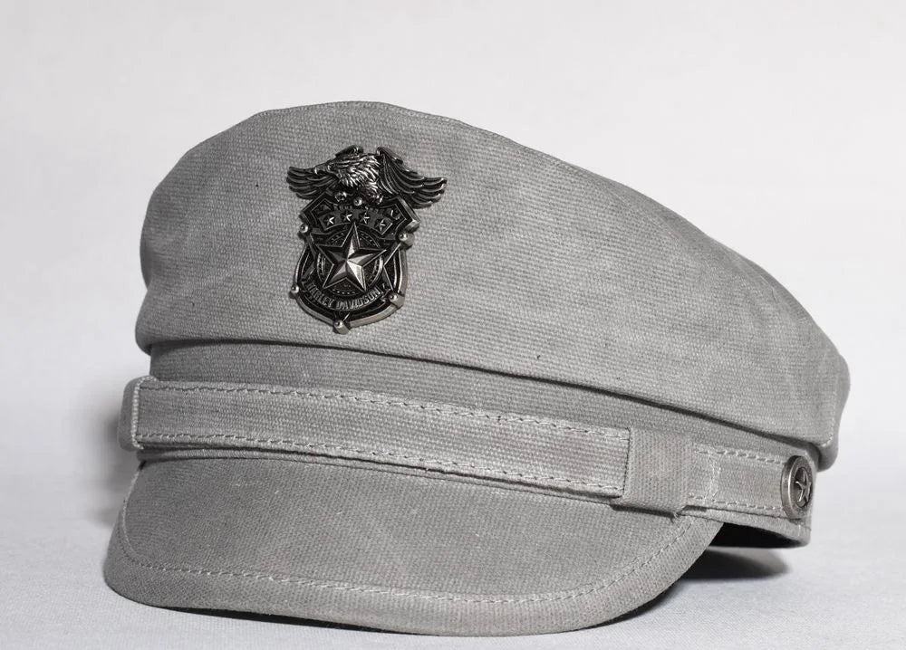 2025 New Navy Peaked Sailor Cap Men Women Summer Beret Hat Male Canvas Grey Eagle Belt Locomotive German Captain Casque