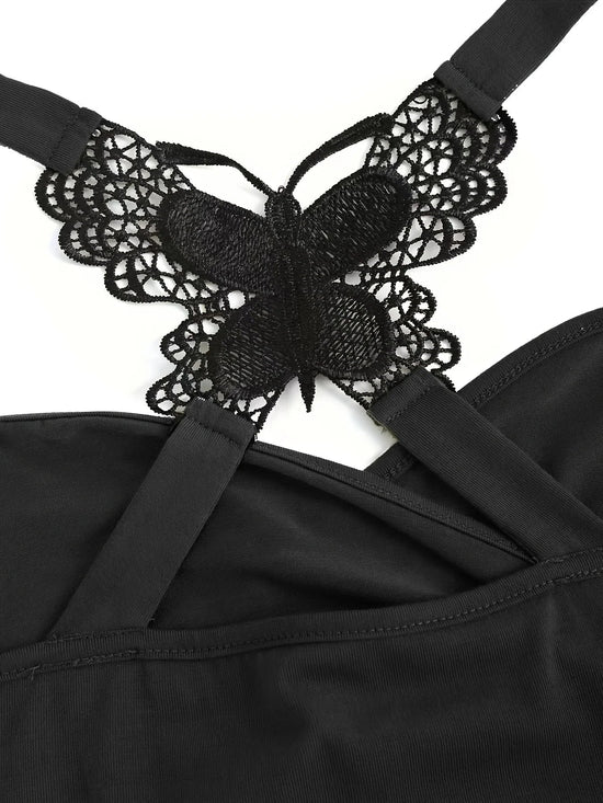 New European and American women's pleated suspenders butterfly lace cross vest in spring and summer of 2024 SS69