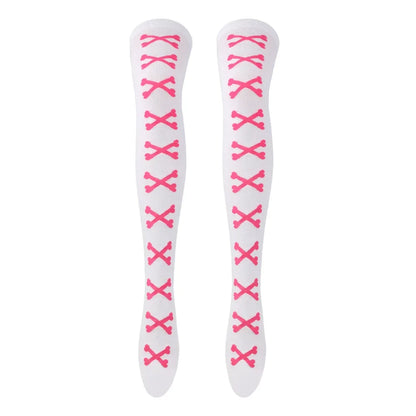 SS69 Women's Bone Print Thigh High Socks - Cotton Blend Cosplay Stockings