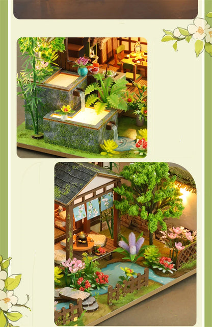 DIY Wooden Bamboo Spring Courtyard Casa Miniature Building Kits Bookend Assembled Dollhouses Bookshelf Home Decor Friends Gifts SS69